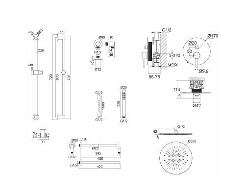 Душевая система Whitecross Y black YSET05BL Черная матовая
