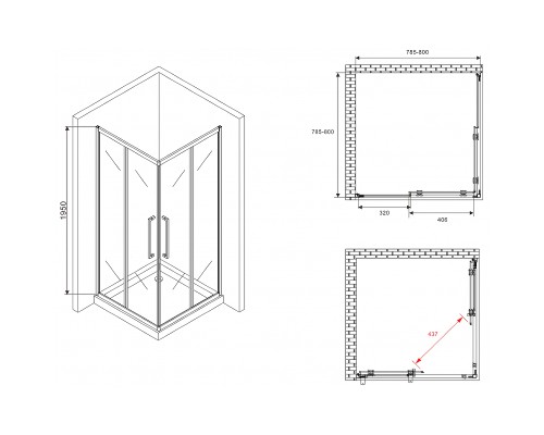 Душевой уголок Abber Schwarzer Diamant 80x80 профиль Черный стекло тонированное