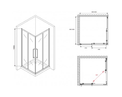 Душевой уголок Abber Schwarzer Diamant 90x90 профиль Черный стекло тонированное