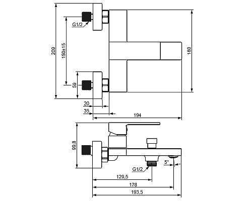 Смеситель для ванны Damixa Gala 531000300 Черный матовый