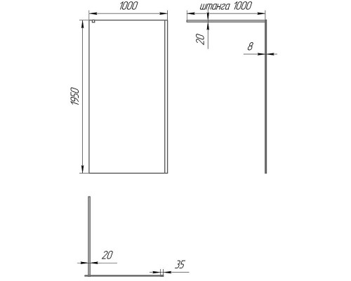 Душевая перегородка Paini 100 PAINI-WalkIN100C профиль Черный матовый стекло прозрачное