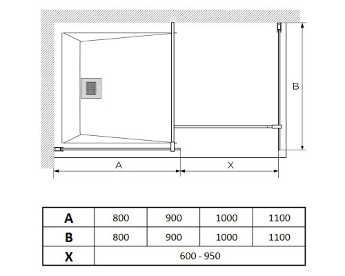 Душевая перегородка Paini 100 PAINI-WalkIN100C профиль Черный матовый стекло прозрачное