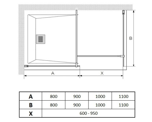 Душевая перегородка Paini 110 PAINI-WalkIN110G профиль Черный матовый стекло прозрачное