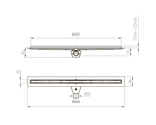 Душевой лоток Paini Slim Line 600 с Черной матовой решеткой / под плитку
