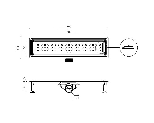 Душевой лоток Ctesi Way Round 70 BK4024240 с решеткой Хром