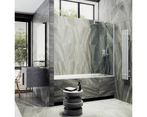 Шторка на ванну Maybah Glass MGV-59-1ш 600x1400 в широком профиле Белый стекло прозрачное