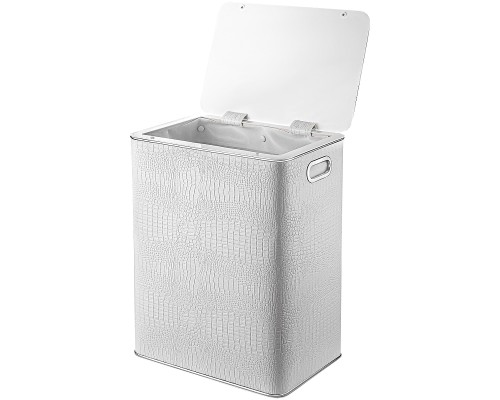 Корзина для белья Geralis KWH-S Croco Белая, кант Хром, большая