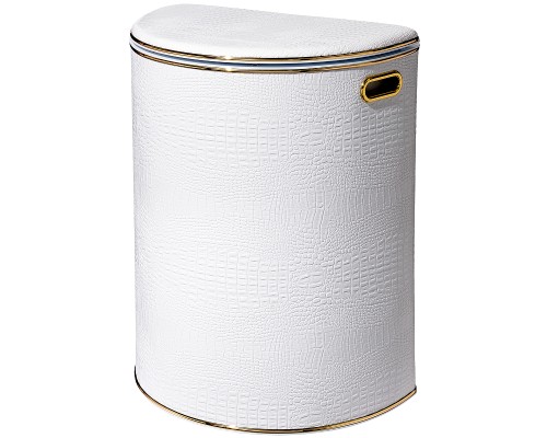 Корзина для белья Geralis KWG-O Croco Белая, кант Золото, полукруглая