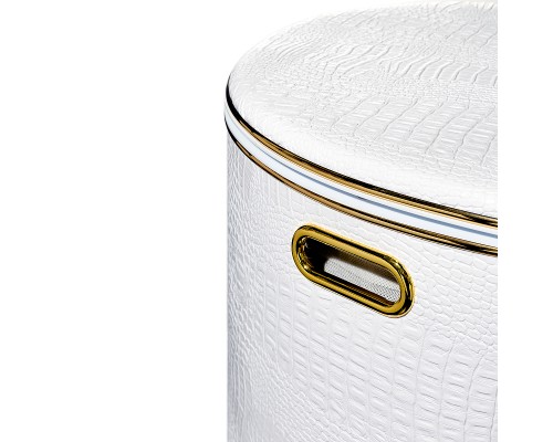Корзина для белья Geralis KWG-O Croco Белая, кант Золото, полукруглая
