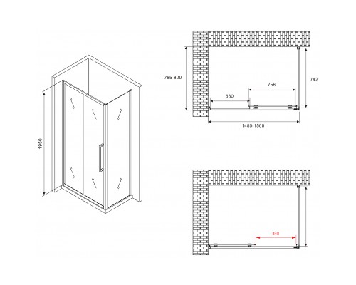 Душевой уголок Abber Schwarzer Diamant 150x80 профиль Черный стекло матовое