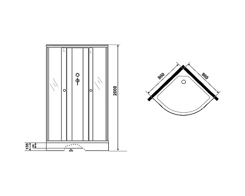 Душевая кабина Niagara Eco 90x90 E90/13/TN/BK без гидромассажа