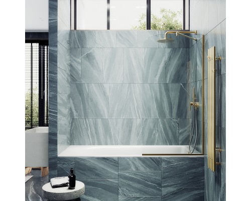 Шторка на ванну Maybah Glass MGV-63-3у 700x1400 в узком профиле Золото стекло прозрачное