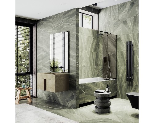 Шторка на ванну Maybah Glass MGV-70-6у 800x1400 в узком профиле Черный стекло бронзовое