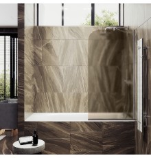 Шторка на ванну Maybah Glass 400x1400 в узком профиле Хром матовый стекло бронзовое матовое