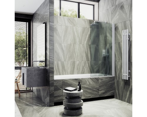 Шторка на ванну Maybah Glass 500x1400 поворотная на монопетле Белый стекло сатиновое