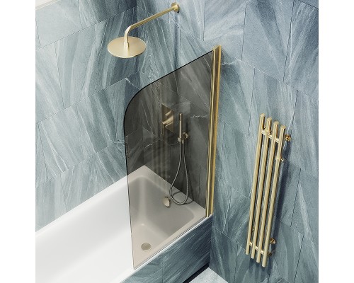 Шторка на ванну Maybah Glass MGV-611-3 600x1400 поворотная на монопетле Золото стекло бронзовое