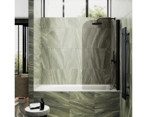 Шторка на ванну Maybah Glass MGV-622-6 800x1400 поворотная на монопетле Черный стекло бронзовое