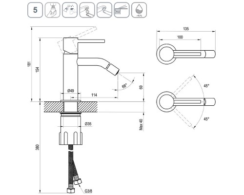 Смеситель для биде Ravak Espirit ES 056.00CR X070201 Хром