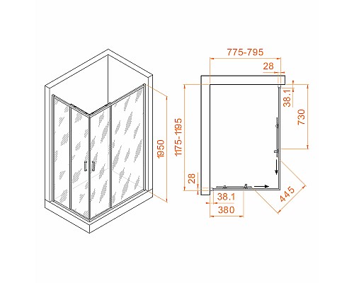 Душевой уголок RGW Passage PA-246В 120x80 030824682-14 профиль Черный стекло прозрачное