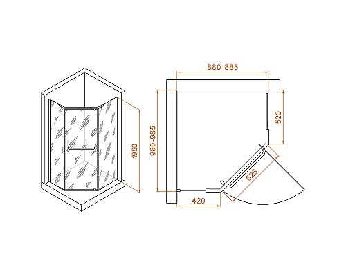 Душевой уголок RGW Passage PA-091B 100x90 35089190-14 профиль Черный стекло прозрачное