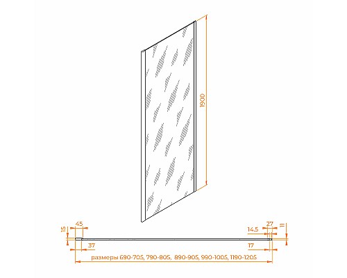 Душевая стенка RGW Z-050-5-B 80 352205508-14 профиль Черный стекло прозрачное