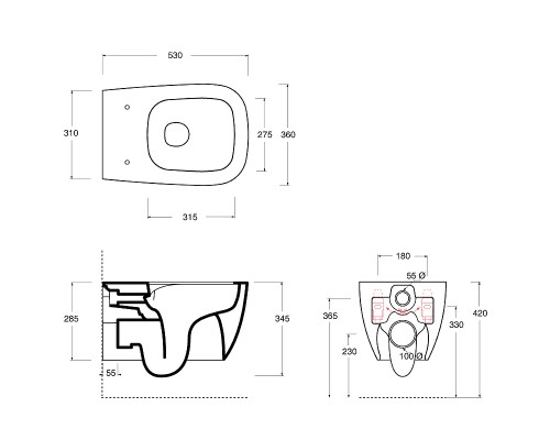 Унитаз Alice Wunder 45000109 подвесной Белый матовый без сиденья