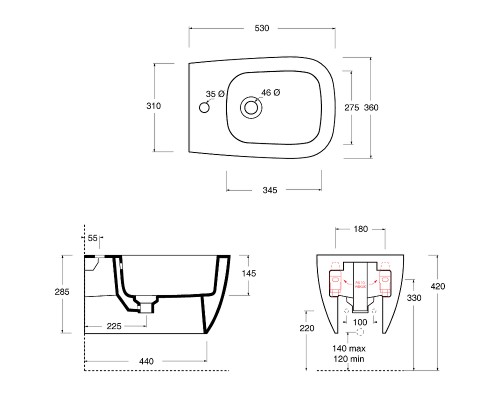 Биде Alice Wunder 45010109 подвесное Белое матовое