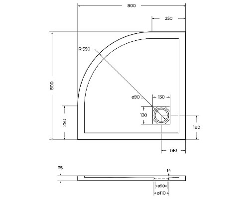 Душевой поддон из искусственного камня BelBagno Uno 80x80 TRAY-MR-UNO-R-80-550-35-W Белый