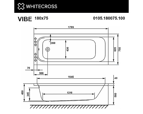 Акриловая ванна Whitecross Vibe 180x75 0105.180075.100 без гидромассажа Акриловая ванна Whitecross Vibe 180x75 0105.180075.100 без гидромассажа