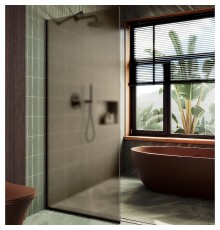 Душевая перегородка Maybah Glass 690x1950 в узком профиле Черный стекло бронзовое матовое