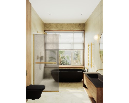 Душевая перегородка Maybah Glass MGD-722-3у 690x1950 в узком профиле Золото стекло бронзовое матовое