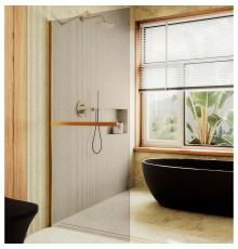 Душевая перегородка Maybah Glass 690x1950 в широком профиле Золото стекло бронзовое