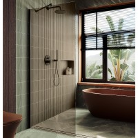 Душевая перегородка Maybah Glass 1090x1950 в широком профиле Черный стекло бронзовое