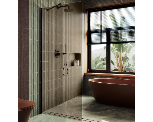Душевая перегородка Maybah Glass 1090x1950 в широком профиле Черный стекло бронзовое