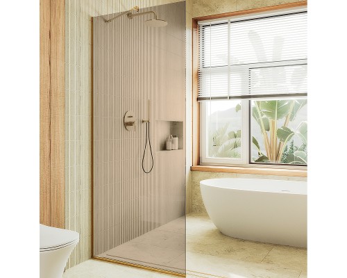 Душевая перегородка Maybah Glass 1090x1950 в узком профиле Золото стекло бронзовое