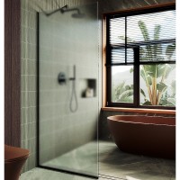 Душевая перегородка Maybah Glass 1090x1950 в узком профиле Черный стекло сатиновое