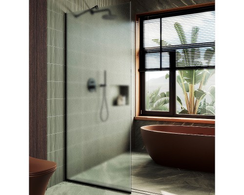 Душевая перегородка Maybah Glass 1090x1950 в узком профиле Черный стекло сатиновое