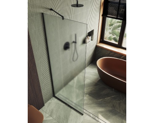 Душевая перегородка Maybah Glass 1090x1950 в узком профиле Черный стекло сатиновое