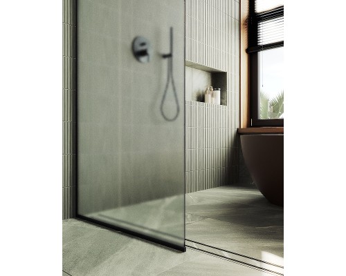 Душевая перегородка Maybah Glass 1090x1950 в узком профиле Черный стекло сатиновое