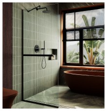 Душевая перегородка Maybah Glass 1090x1950 в узком профиле Черный стекло прозрачное