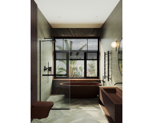 Душевая перегородка Maybah Glass 1090x1950 в узком профиле Черный стекло прозрачное