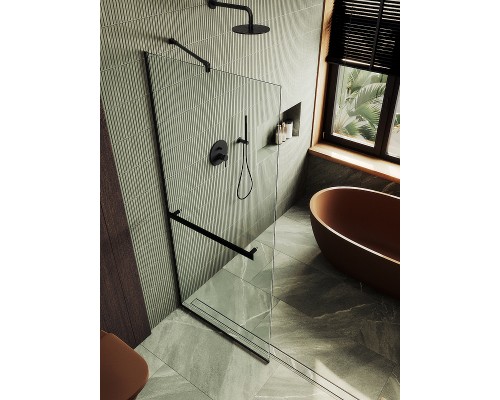 Душевая перегородка Maybah Glass 1090x1950 в узком профиле Черный стекло прозрачное