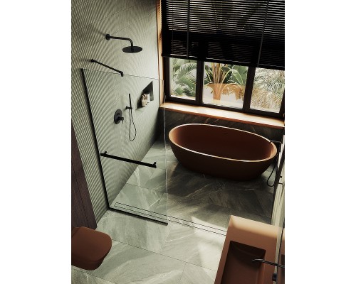 Душевая перегородка Maybah Glass 1090x1950 в узком профиле Черный стекло прозрачное