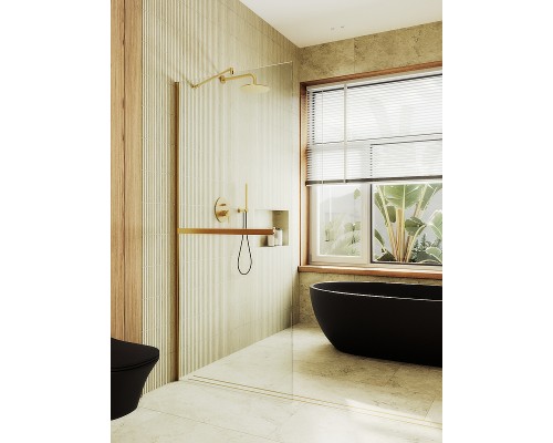 Душевая перегородка Maybah Glass MGD-708-3ш 1090x1950 в широком профиле Золото стекло прозрачное