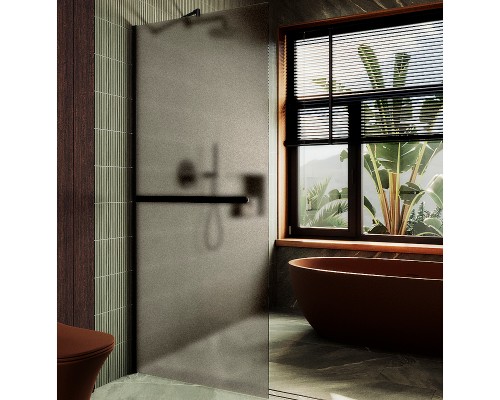Душевая перегородка Maybah Glass 1090x1950 в широком профиле Черный стекло бронзовое матовое