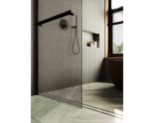 Душевая перегородка Maybah Glass 1090x1950 в широком профиле Черный стекло бронзовое матовое