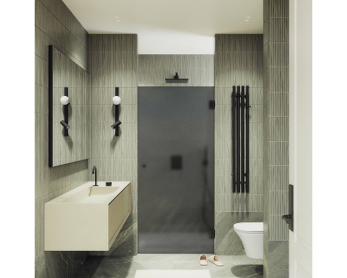 Душевая дверь Maybah Glass 705x1950 на петлях Черный стекло графитовое матовое