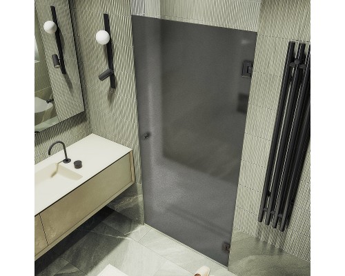 Душевая дверь Maybah Glass 705x1950 на петлях Черный стекло графитовое матовое