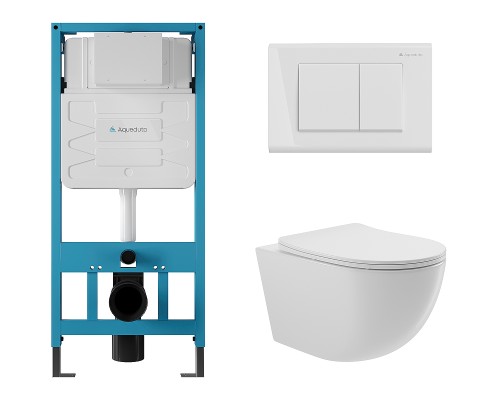 Комплект унитаза с инсталляцией Aqueduto Ovo AQDS022 с сиденьем Микролифт и Белой глянцевой клавишей смыва