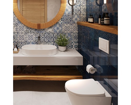 Комплект унитаза с инсталляцией Aqueduto Ovo AQDS022 с сиденьем Микролифт и Белой глянцевой клавишей смыва